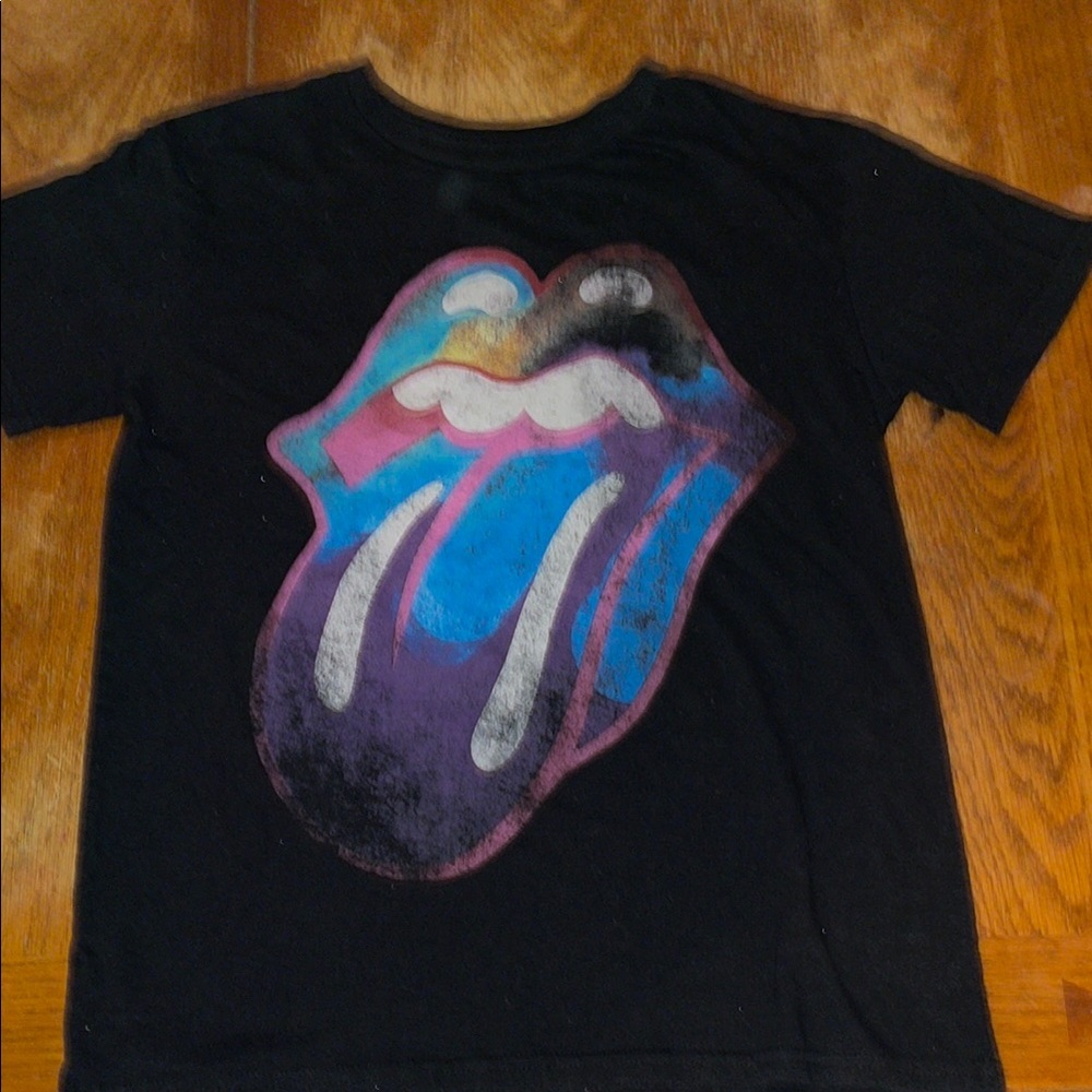 Rolling Stones Black T-Shirt with Colorful Mouth Graphic
